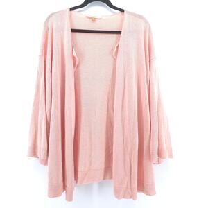 Downeast Quiet Luxury Peach Linen Draped Open Front Wide Cropped Sleeve Cardi XL